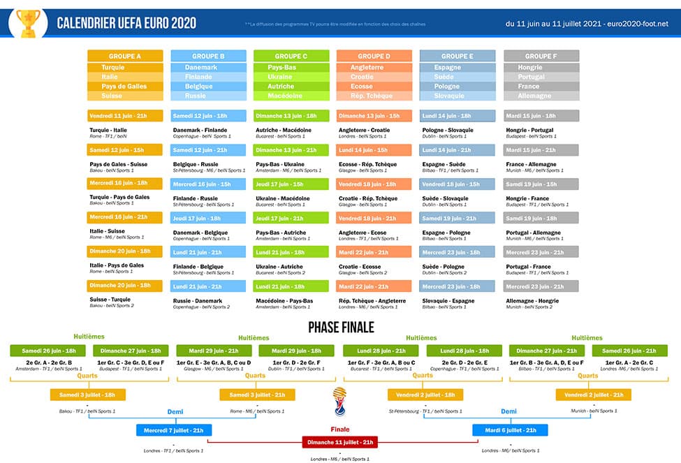 Téléchargez le Calendrier de l'Euro 2020 en PDF version imprimable Téléchargez le Calendrier de l'Euro 2020 en PDF version imprimable